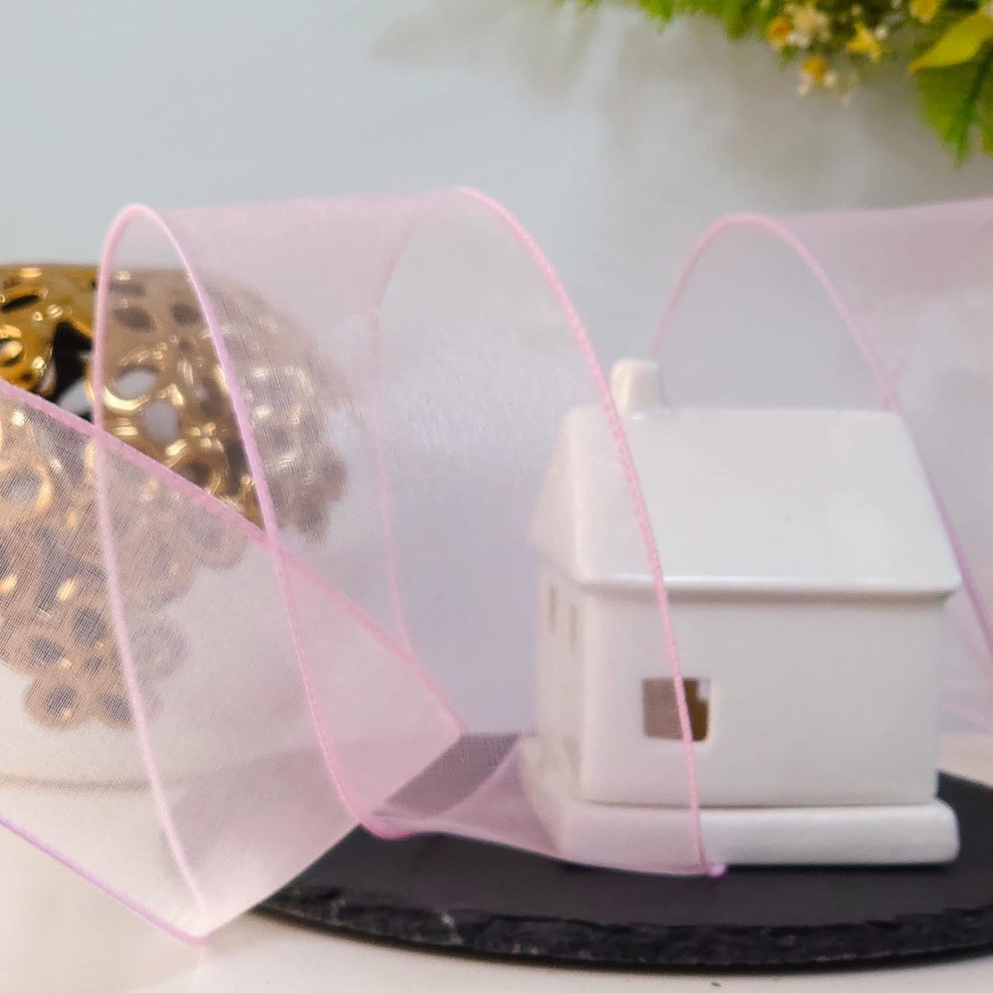 CT CRAFT LLC Sheer Organza Wired Ribbon 2.5" x 50Yards Pink for Wedding Chair Bow Flora Bouquet Gift Wrapping Christmas Tree Home Decor Wreath