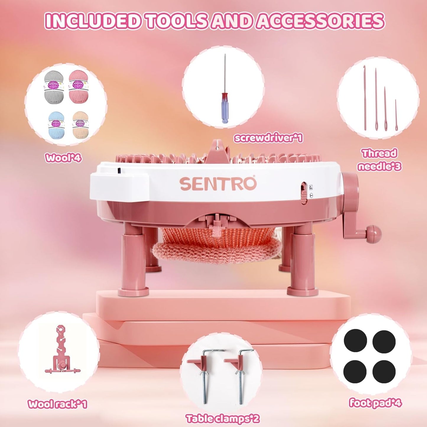 BZVV Knitting Machine for SENTRO 48 Needles Smart Knitting Crochet Machine with Row Counter for Adults and Beginners, Knitting Board Rotating Double Loom, Weaving Loom Machine Kit New Year Gifts