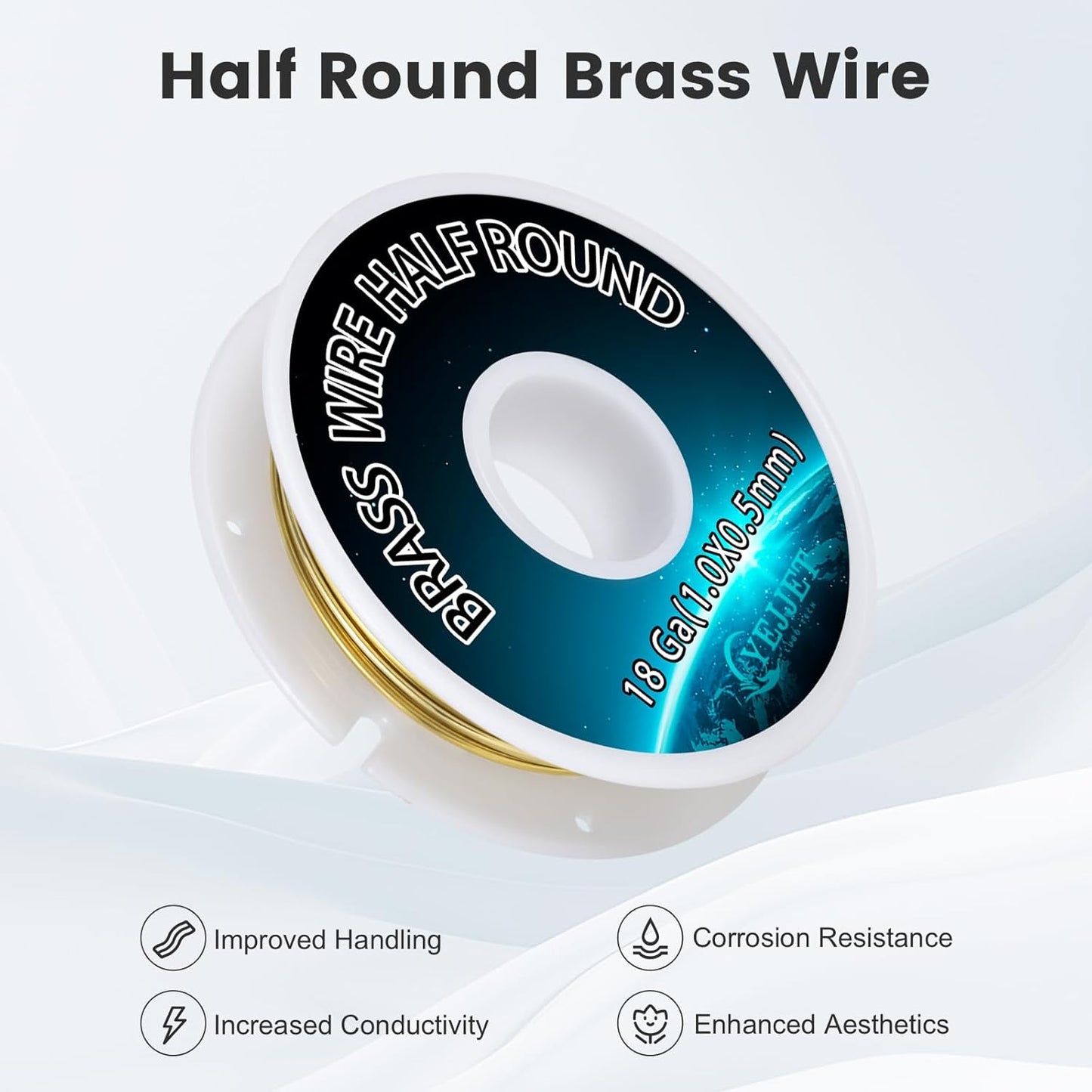 Half Round Brass Wire 18 Gauge 1.02x0.51mm Jewelry Craft Wire - 1.3 oz 31 Feet for Metal Working, Beading Supplies