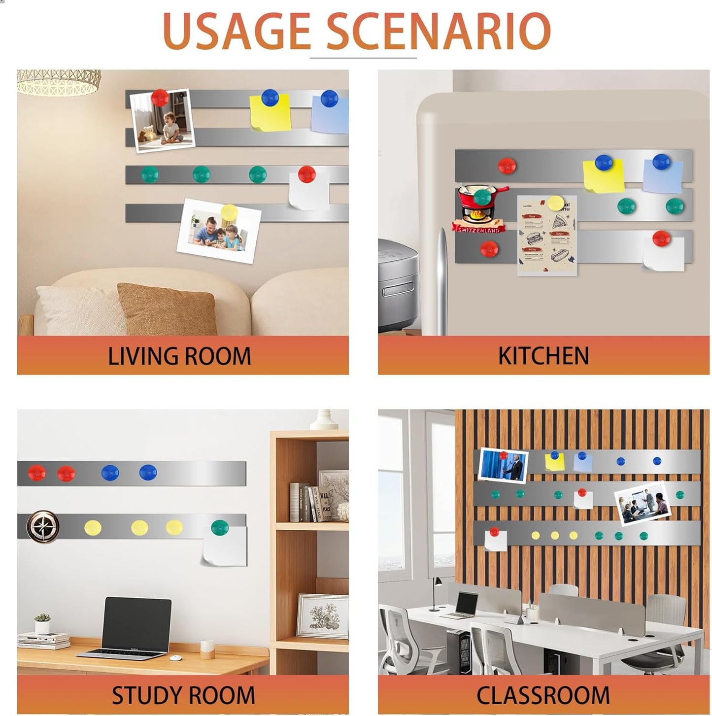 Self Adhesive Backing Metal Strip for Magnets, Flexible Ferrous Memo Tapes Roll for Bulletin Boards in Studio, Office, School (Glossy Silver, 118''L x 1.57''W)