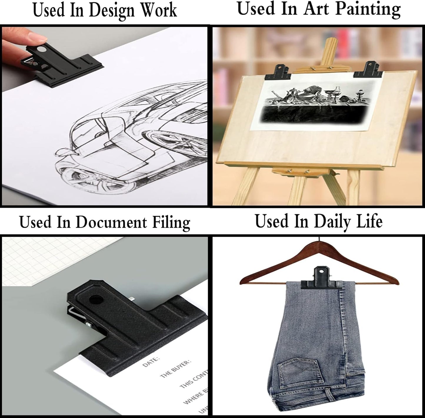 Locci Black Large Bull Clips,10 PCS Extra Large Binder 4.3 Inch Giant Binder Clips,Jumbo Binder Clips for Home,Work,Art,Office and Kitchen (110 mm)