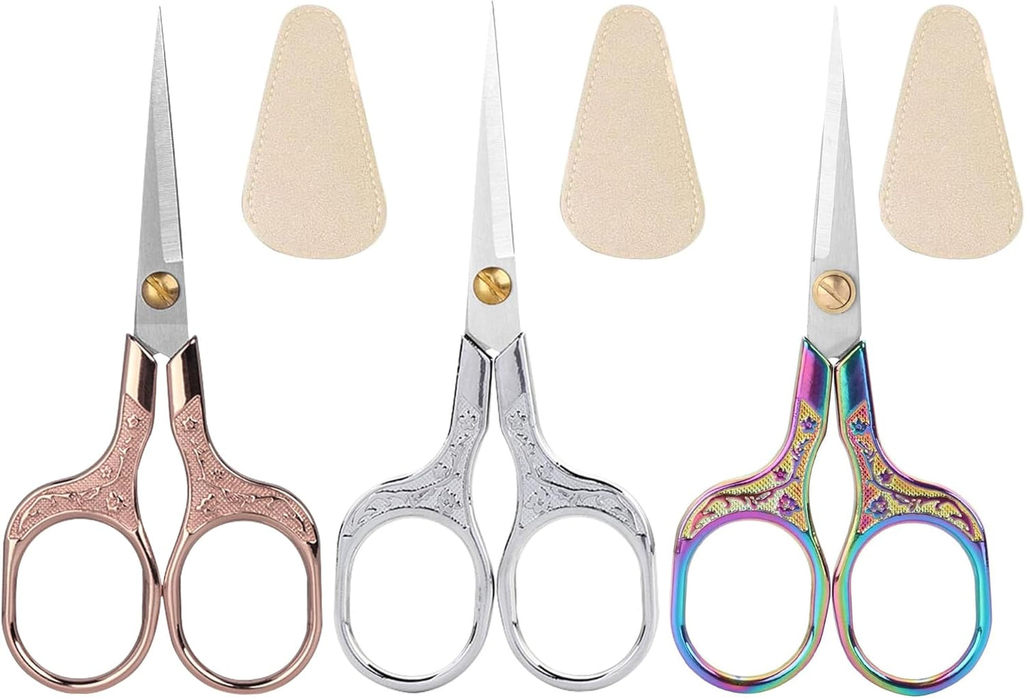 Small sharp scissors-5 Inch Precision Scissors with Cover-3 pack Sewing Embroidery Crafting Scissors Stainless Steel (Colored & Rose Gold & Silver)