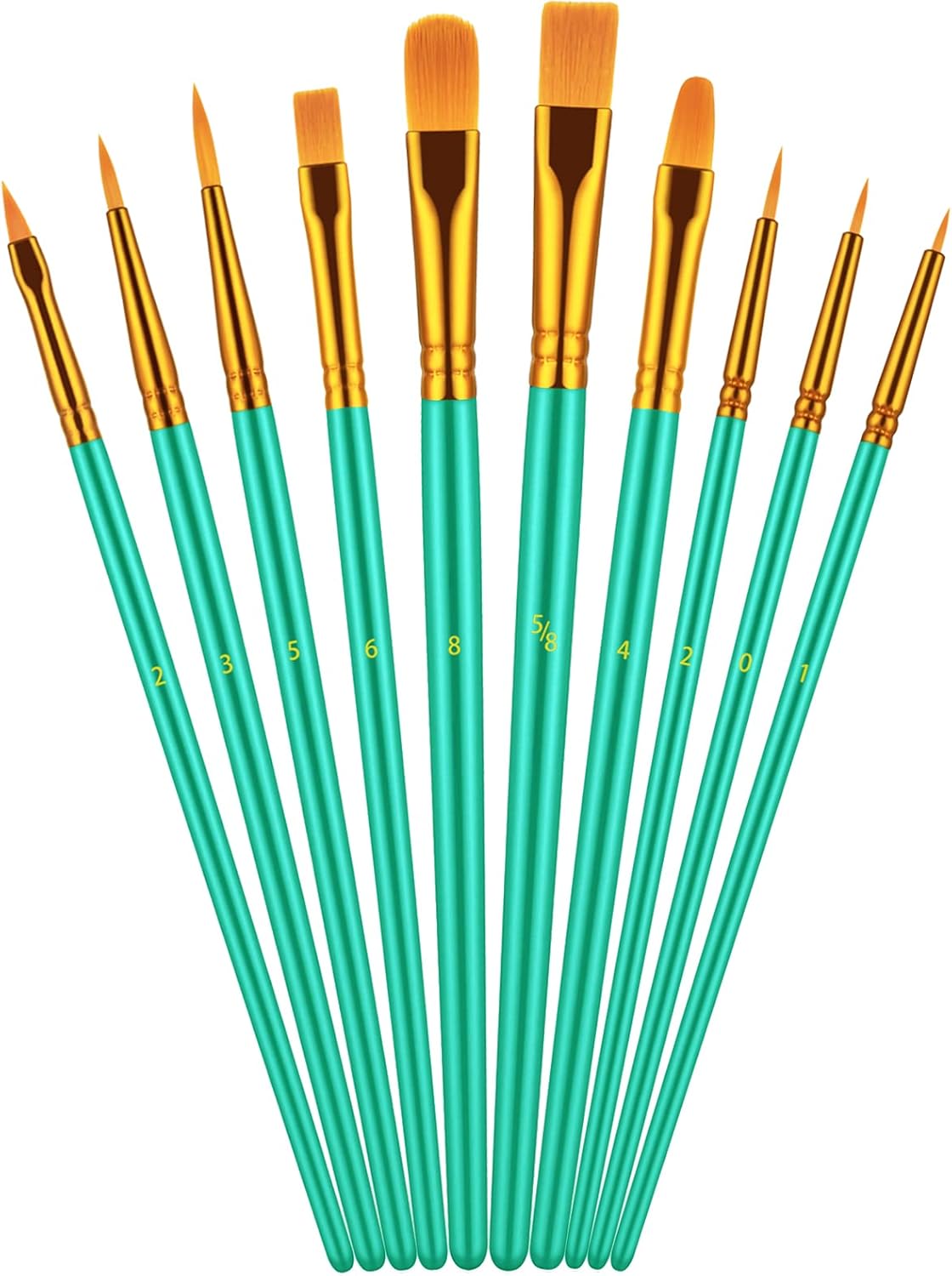 Paint Brush Set, 10 Pcs Paint Brushes for Acrylic Painting, Round Pointed Tip Detail Small Paint Brush for Oil Watercolor Canvas Face Body Boards Rock, Kids Adult Drawing Arts Crafts Supplies, Green
