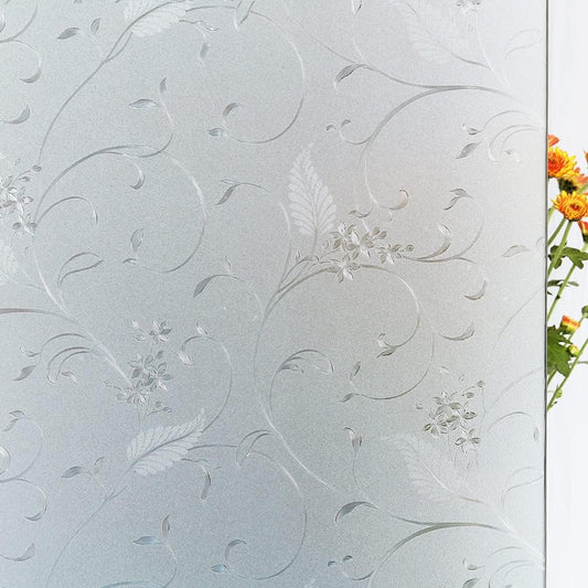 Mikomer Privacy Window Film Etched Flowers Static Cling Glass Door Film, Non Adhesive Heat Control Anti UV Window Cling for Office and Home Decoration,11.8 inches by 78.7 inches