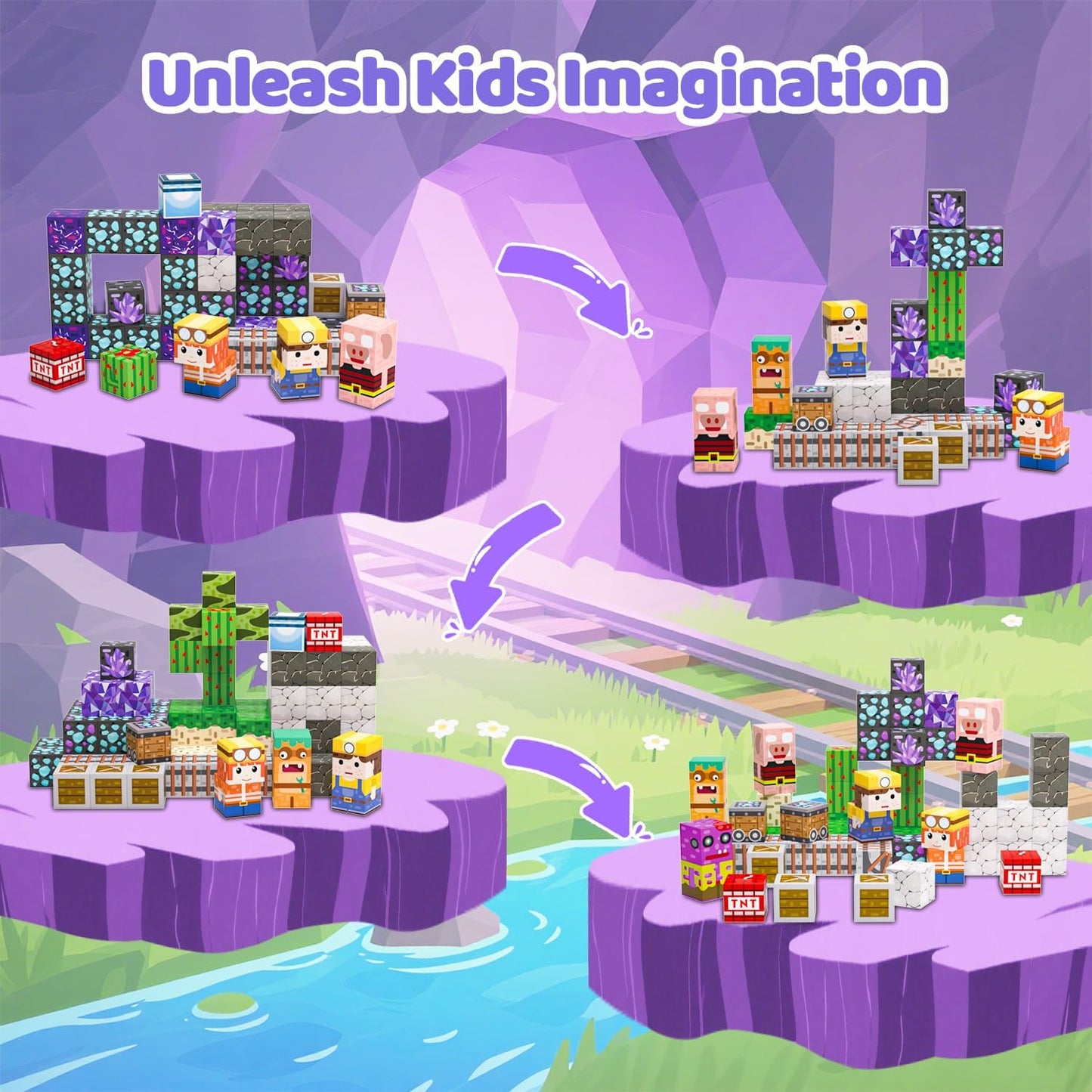 Magnetic Blocks, 150PCS Magnetic Building Blocks, Stacking Magnets for Kids, Sensory Toy for STEM Constructions Magnet Blocks for Boys Girls Age 3+, Christmas Birthday Gifts