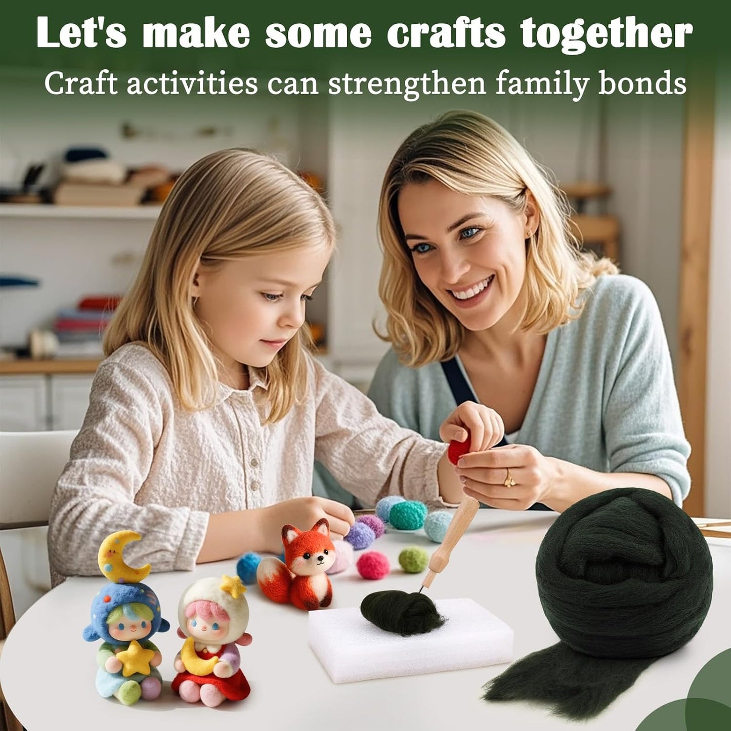 Mayboos Wool Roving Yarn, 1.76oz Colored Natural Wool Roving,Wool Felting Supplies Pure Wool Chunky Yarn for Wet Felting handcrafts and Spinning (Dark Green Color)