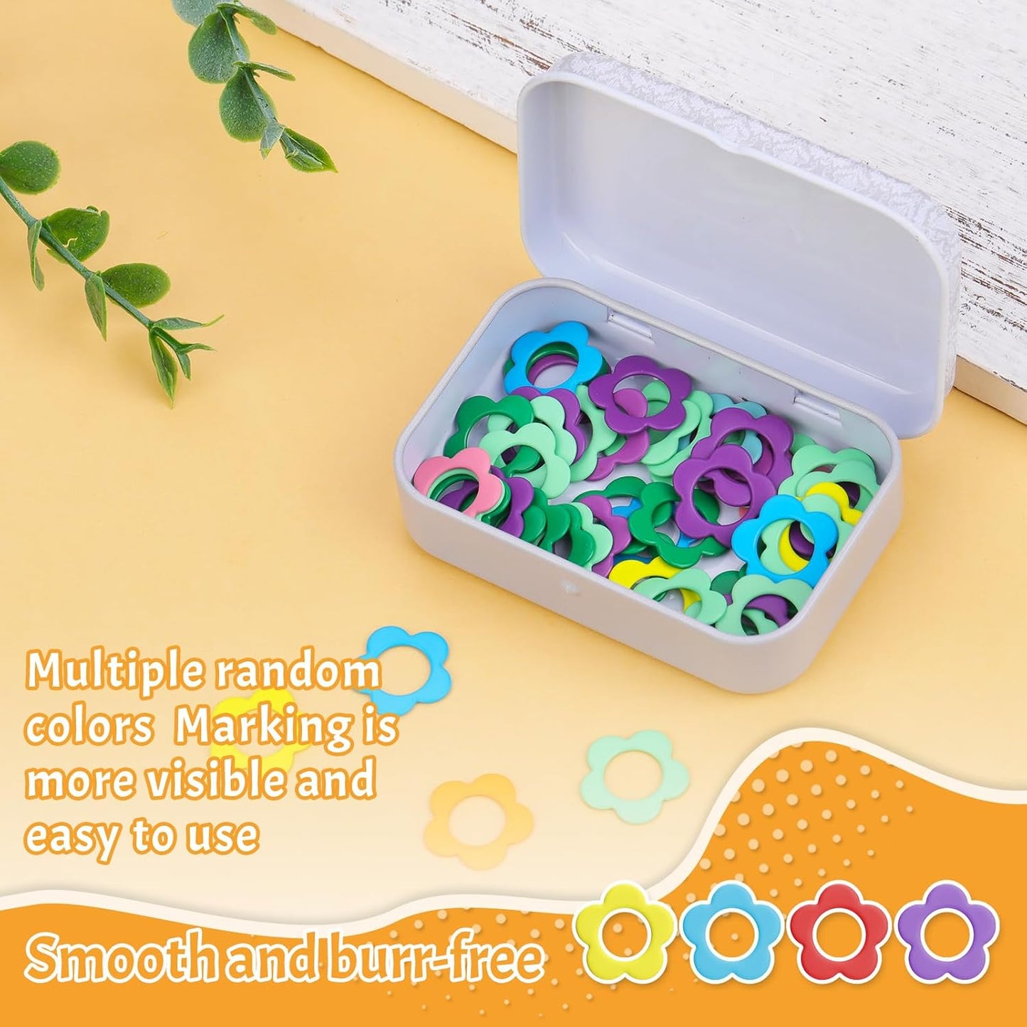 Jmuiiu Flower Metal Stitch Markers, 50Pcs Metal Colorful Crochet Stitch Markers for Knitting Crocheting Clothing Tag DIY Craft Project with Storage Box
