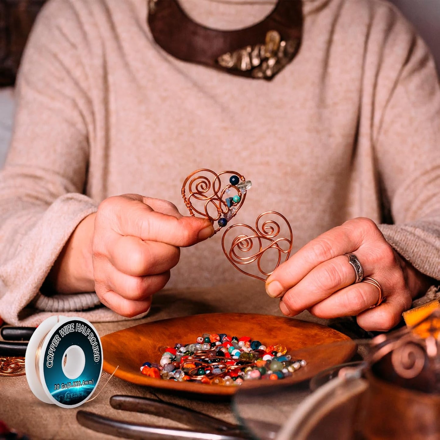 20 Gauge Half-Round Copper Wire 0.81x0.41mm - 1.3 oz (55 Feet) Pure Copper Craft Wire for Sculpting & Circuitry