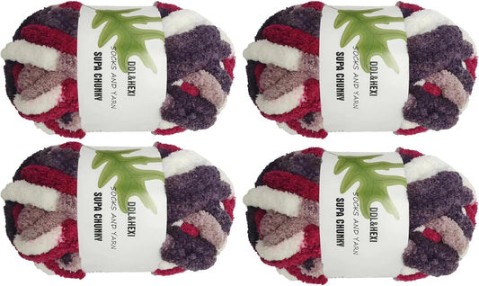 DDL&HEXI 4 Pack Super Chenille Chunky Yarn for Hand Knit, Blanket Making Kit, Jumbo Knitting, 4x8oz (226g) per Bag, Soft Polyester for Crochet, Knitting, and DIY Projects(241-4)