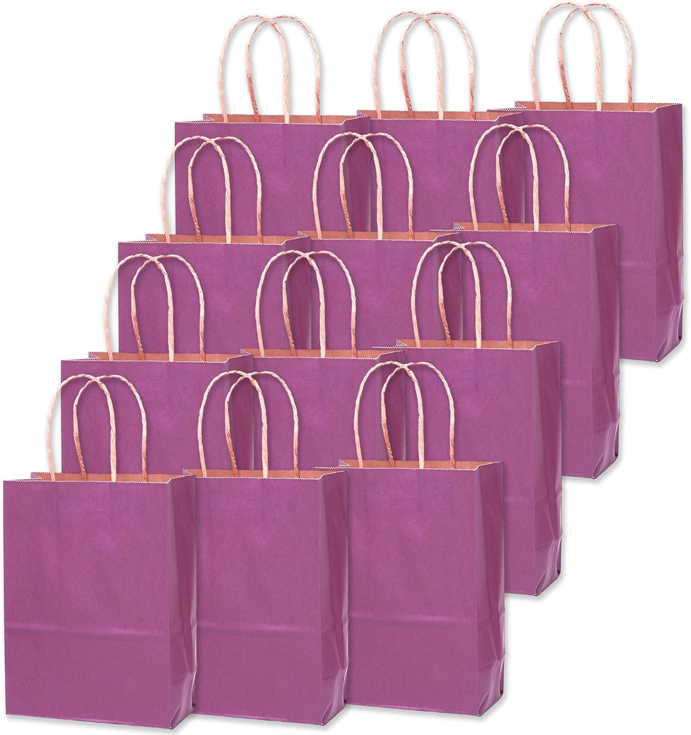 qiqee 60 pcs Kraft Bags with Handles 7.6"x4.75"x10.5" Medium Gift Paper Bag Purple Solid Color Bags