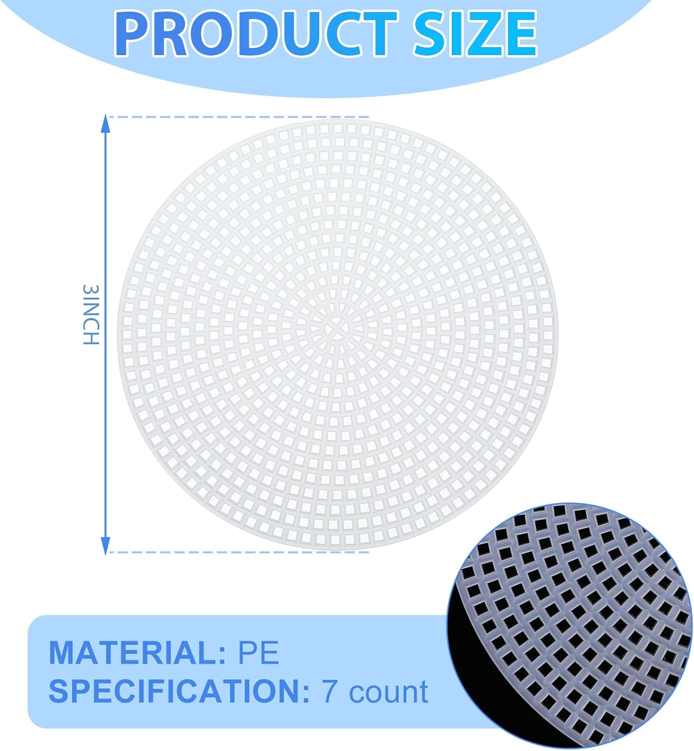 7 Count Circle Plastic Canvas Circles Mesh Sheets White Needlepoint Blank Canvas Plastic Mesh Mat for Needlework Crochet Supplies Embroidery Yarn Crafting Knit(3 Inch)