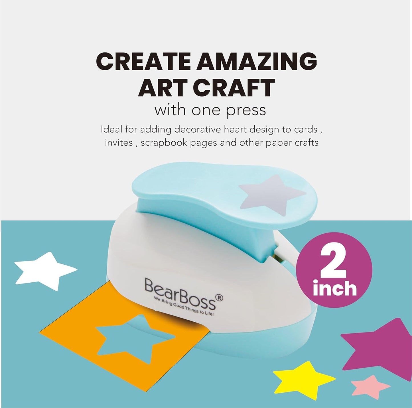 BearBoss Star Paper Punch, Handmade Scrapbook Paper Puncher, Different Size of Scrapbooking Punches Crafting Designs for Office Supplies, Card Making, DIY Albums Photos, Classic White