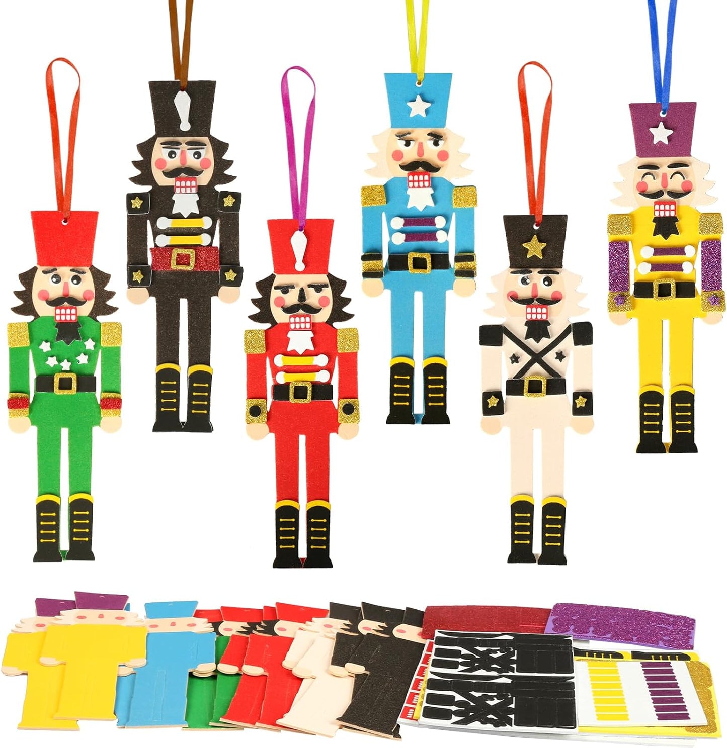 Fennoral 12 Pack Nutcracker Craft Kit for Kids Make You Own Foam Stickers Ornament DIY Christmas Arts and Crafts fo Chirstmas Party Supplies Christmas Tree Decoration