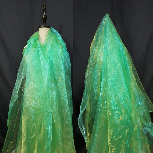 Two-Tone Iridescent Holographic Organza Fabric - 11 Yards by The Yard | Lightweight Sheer Tulle | for Wedding Dresses, Party Decor, DIY Crafts, Shiny Backdrops(Grass Green + hint of Yellow)