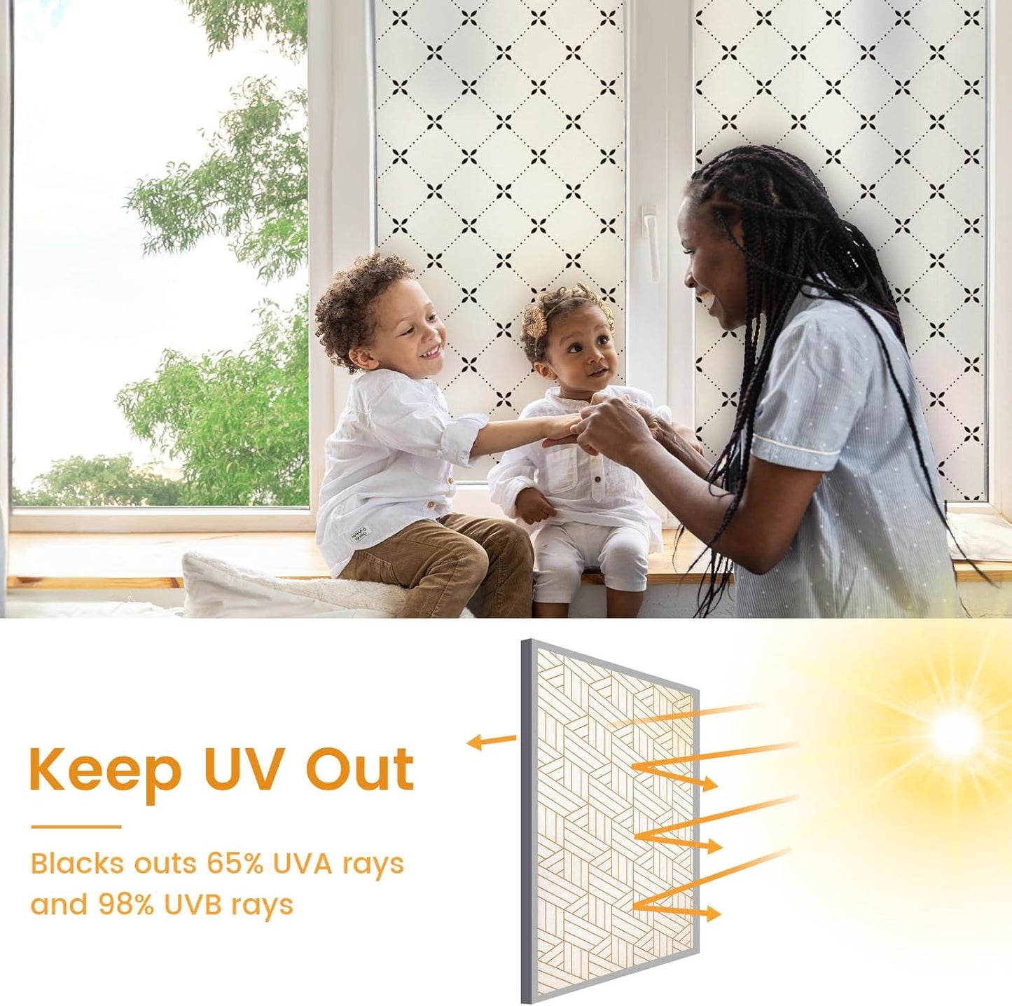 DKTIE Geometric Art Stained Glass Window Film Bathroom Window Privacy Film Frosted Glass Static Clings Non Adhesive with Installation Tools, Modern Home Improvement Style (S119, 17.7'' x 78.7'')