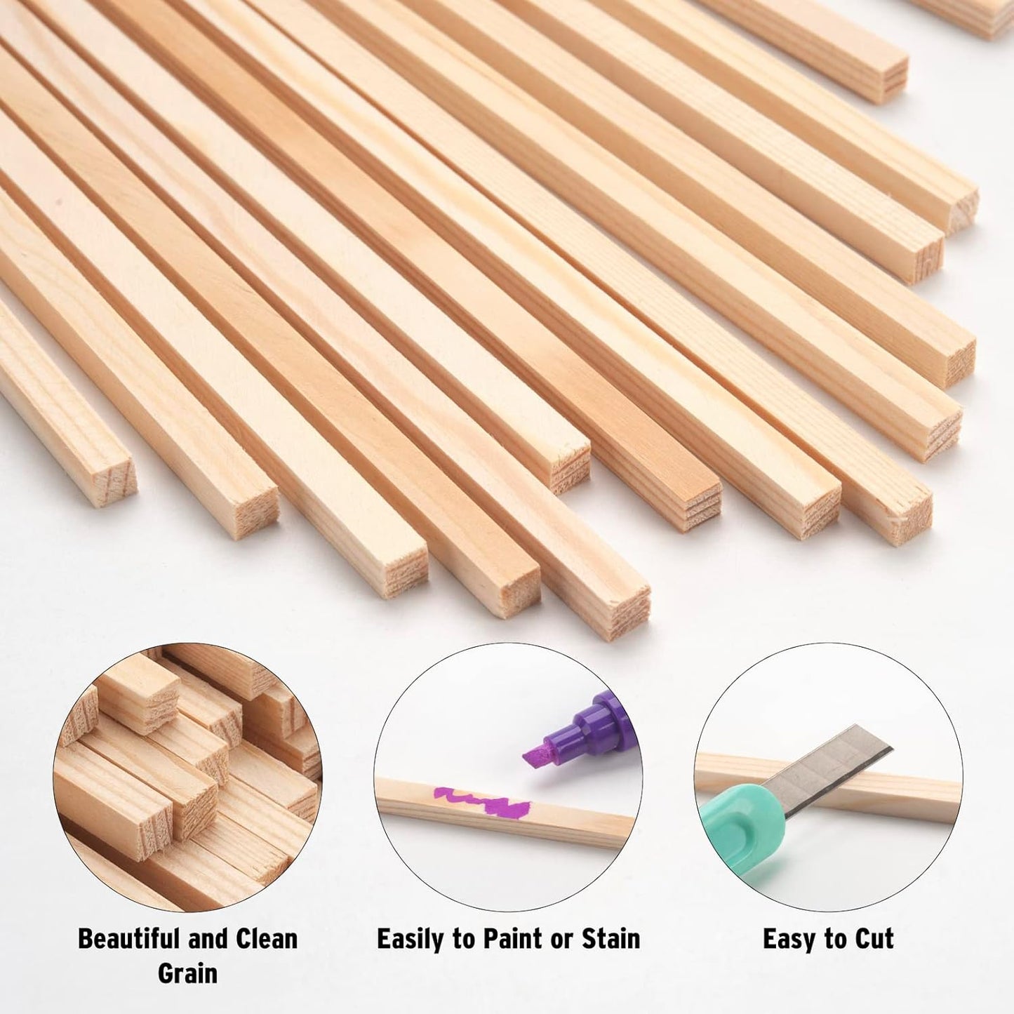 50PCS 1/4" x 12" Square Wooden Dowel Rods, Small Wood Square Dowel Rods Unfinished Wood Craft Sticks Hardwood Sticks Wooden Strips for Arts and DIYers, DIY Projects Home Decor Woodworking