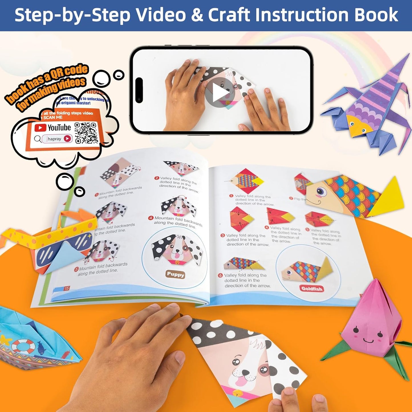 Origami Paper Kit for Kids Ages 5-8 8-12,152 Sheets Origami Paper - 72 Double Sided Patterns with Instructional Book,DIY Art Craft Projects,Travel Game Activity,Gift for Boys Girls Beginners