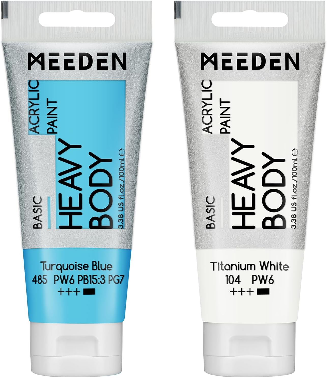 MEEDEN Acrylic Paint Turquoise Blue: 100ml/3.38oz Heavy Body Acrylic Paint Tube Bundled with Additional Titanium White Color for Art Craft Painting