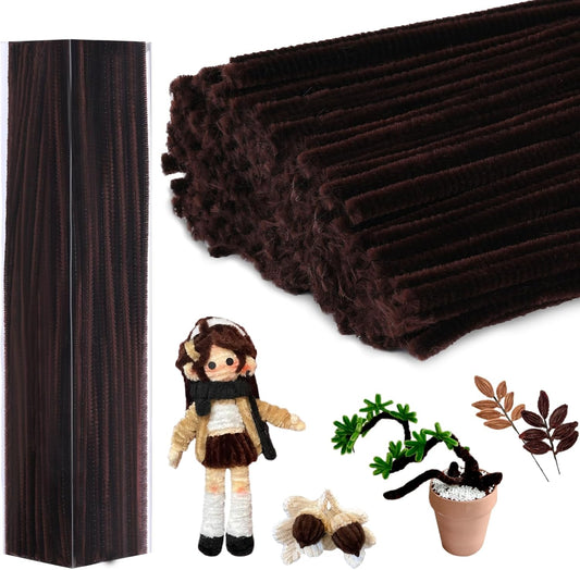 200PCS Pipe Cleaners, Brown Pipe Cleaners Chenille Stem, Fuzzy Sticks Pipe Cleaners Craft Supplies for DIY Arts Crafts Project