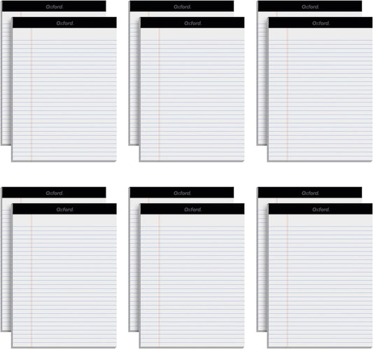 Oxford 8.5 x 11.75 Legal Pads, 12 Pack, Wide Ruled, White Paper, 50 Sheets Per Writing Pad, Made in the USA (74030)