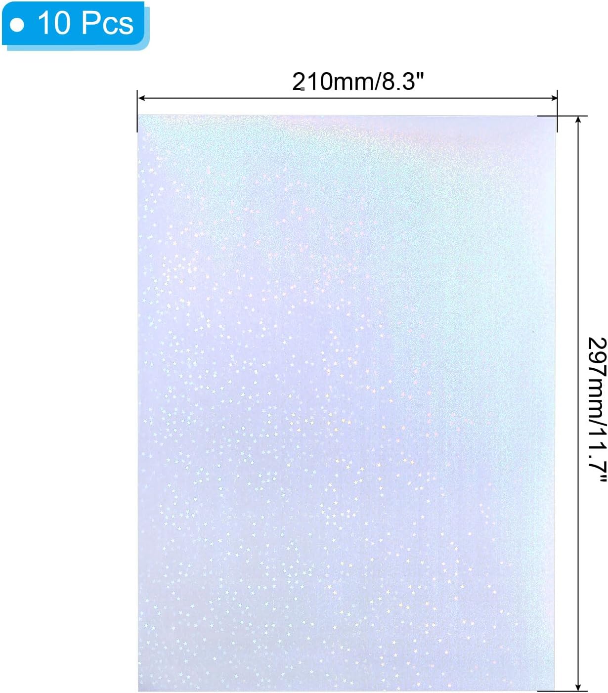 PATIKIL 11.7x8.3" Holographic Sticker Paper, 10Sheets A4 Polypropylene Self-Adhesive Transparent Waterproof Laminate Overlay Film for Photo Cards Scrapbook Decorations, Star