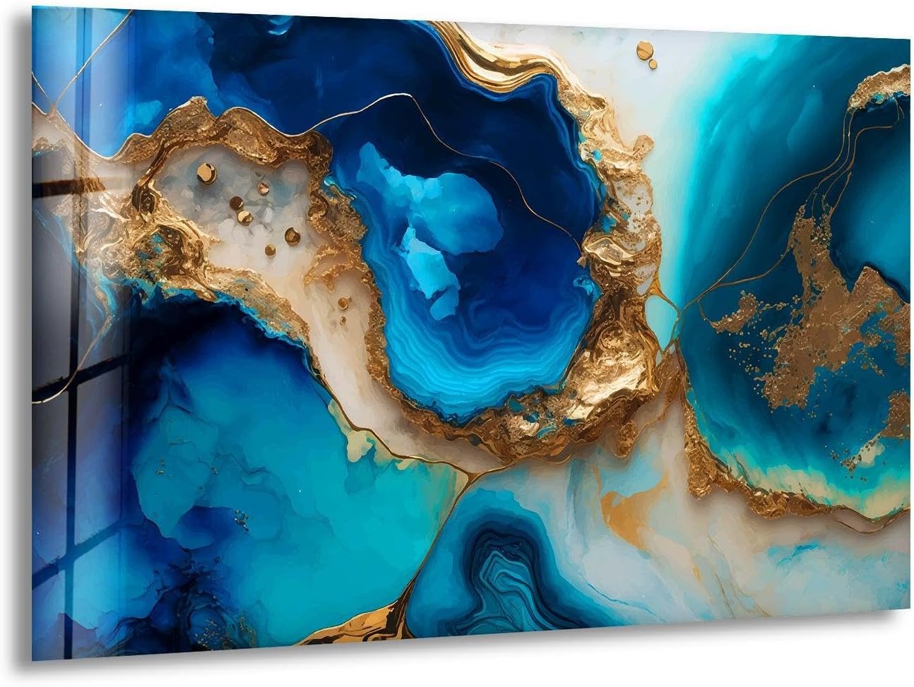 My Photostation.com Round 31,5'' Blue Alcohol ink Glass Wall ArtTempered Glass Printing Wall Decor Large Wall Art Wall Hangings