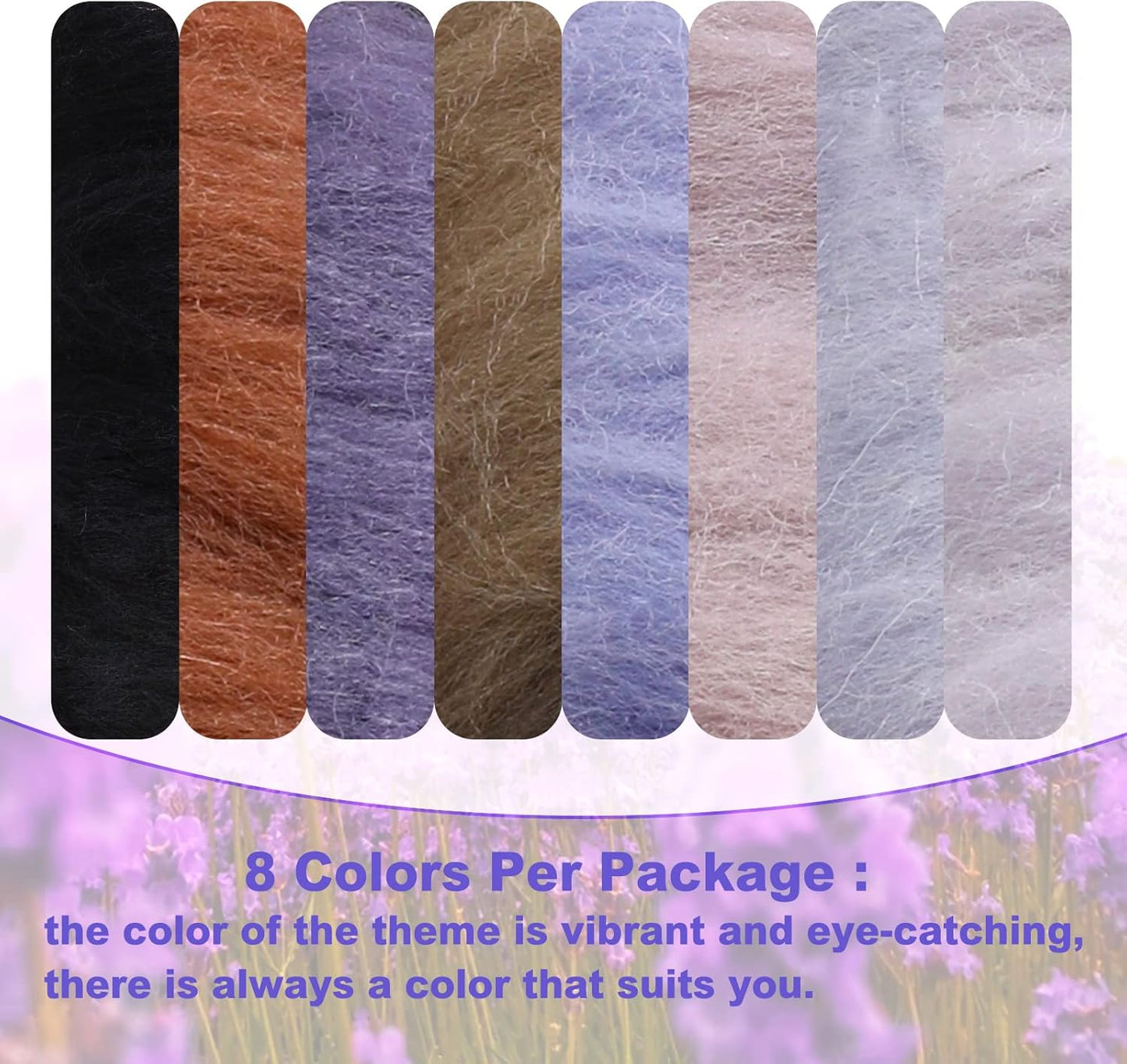 WONVOC Needle Felting Wool 80g, Wool Roving, 8 Colors, Bulk, for DIY Crafts & Felting, 10g/Color, Grey