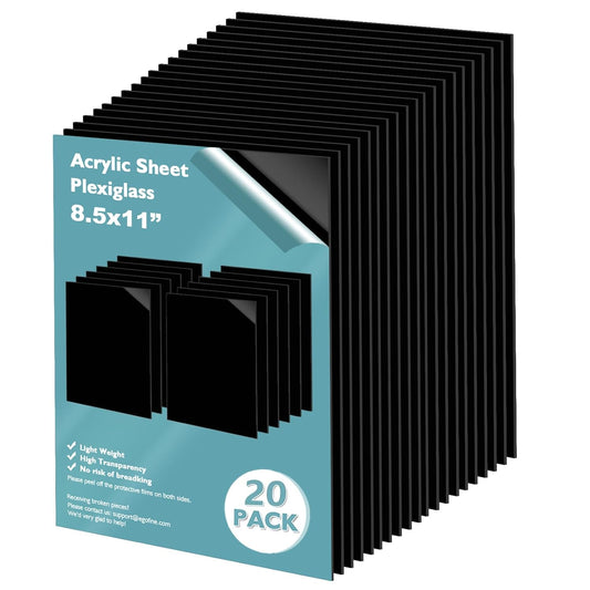 Egofine 8.5" x 11" Black Plexiglass Sheets 20 Pack 0.04 Inch Cast Acrylic Sheet Thick for DIY Craft Projects, Painting, Photography, Sign, Display Stand, Home Decor, Easy to Cut