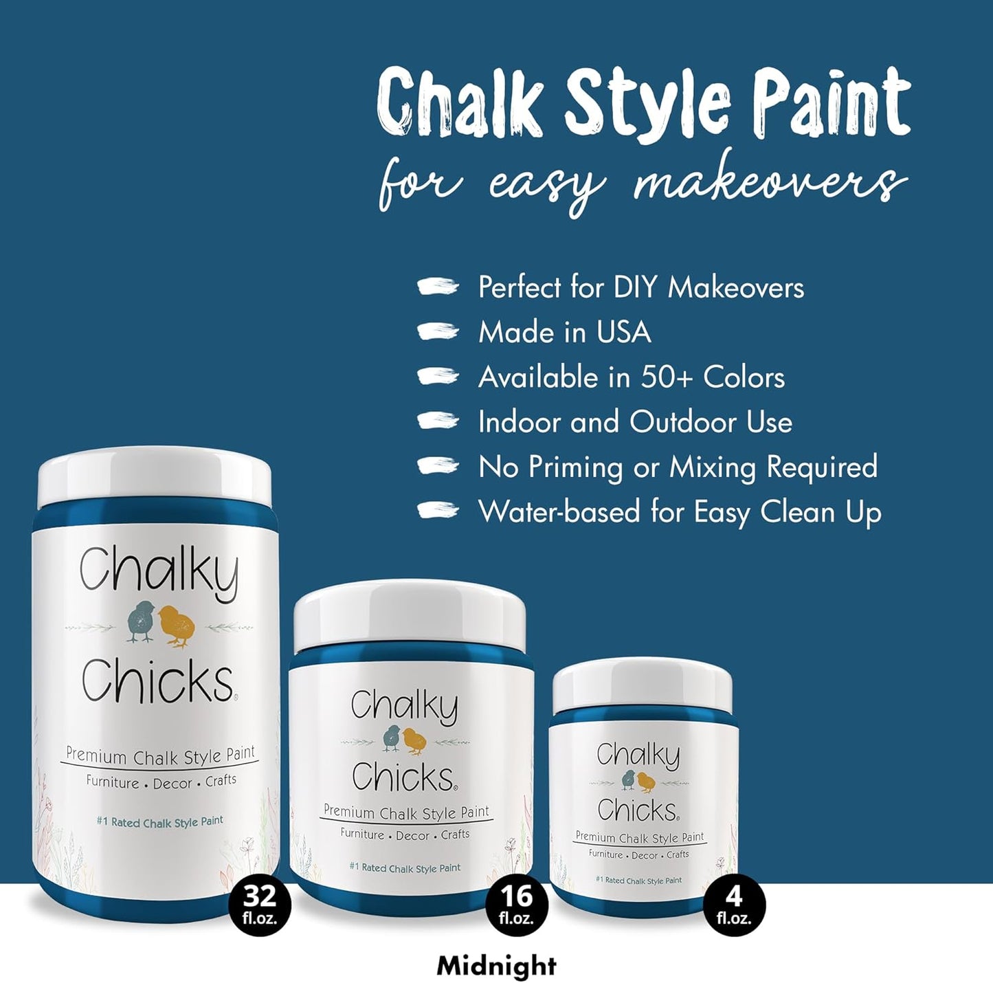 Chalky Chicks All-in-One Chalk Paint for Furniture or Cabinet - 16Fl Oz - Matte Finish Midnight (Peacock Blue) for Metal, Wood Furniture Paint - No Sanding All-in-One for Home Decor & Crafts, USA Made