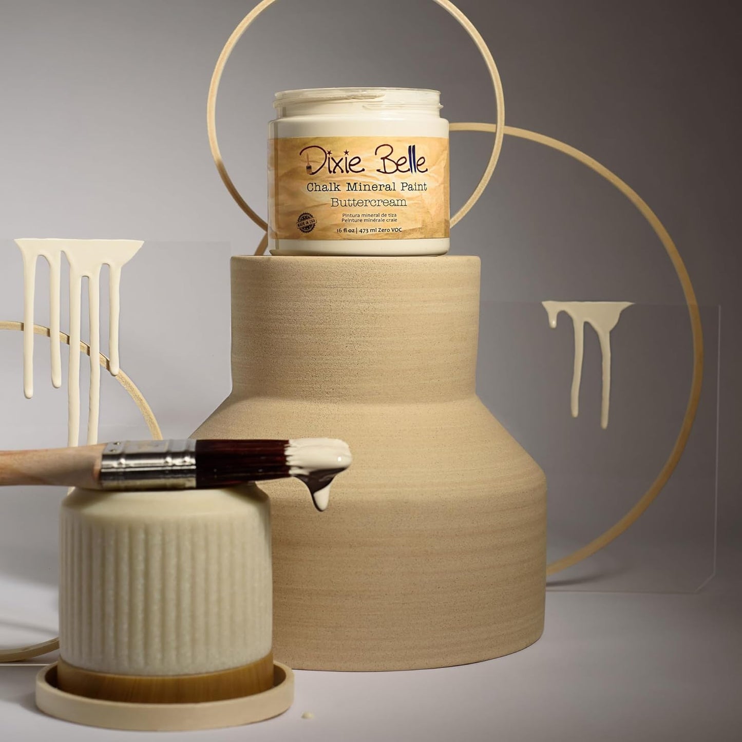 Dixie Belle Paint Company Chalk Finish Furniture Paint - Buttercream (8oz) - Matte Creamy White Chic Chalk Mineral DIY Furniture Paint