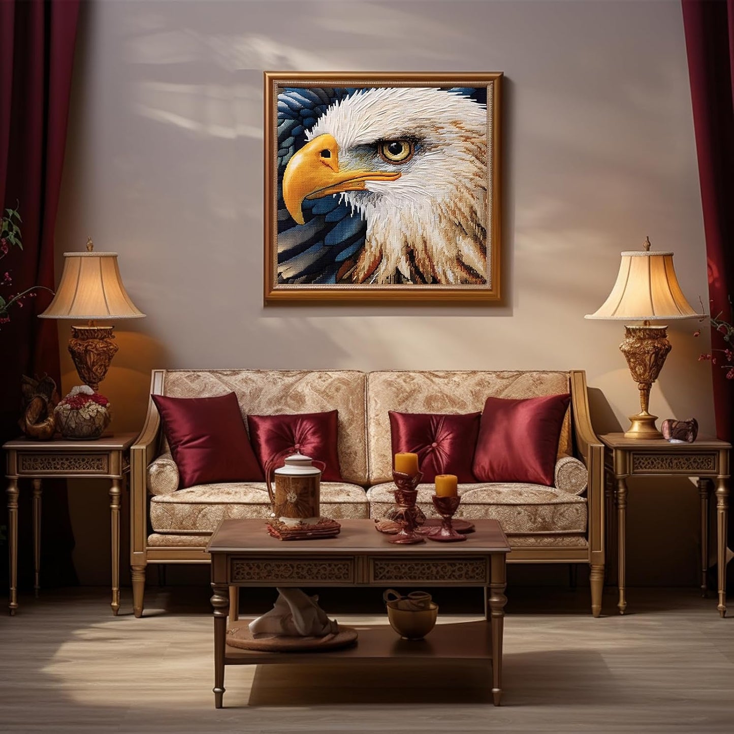 51buyoutgo 11CT Stamped Cross Stitch Kits for Adults - 12x12 in Beginner Embroidery Kit with Funny Easy Washable Animal Eagle Pattern, Pre Printed Fabric for DIY Home Decor, Mom Gifts & Stress Relief