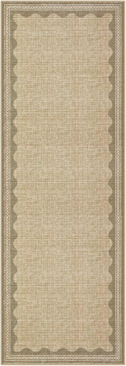 Scalloped Rug 2.5x8 Runners for Hallways, Solid Jute Runner Rug Non Slip Scalloped Bath Runner, Washable Rugs for Bedroom Girls, Rugs for Kitchen Floor Soft Dorm Nursery Carpet for Bedside