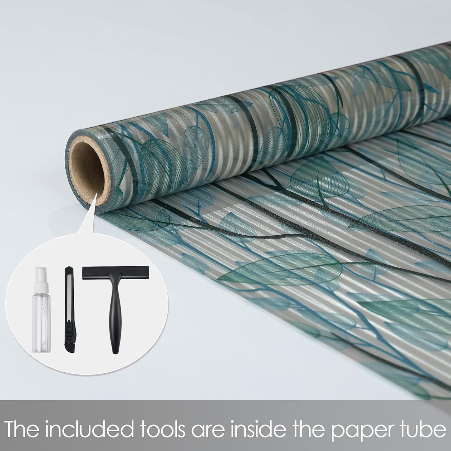 DKTIE Nature Pattern Rainbow Window Film Decorative Stained Glass Window Film Static Cling Films Easy Apply Removable Comes with Tools (U1747-Reeded Glass, 17.7" x 78.7")