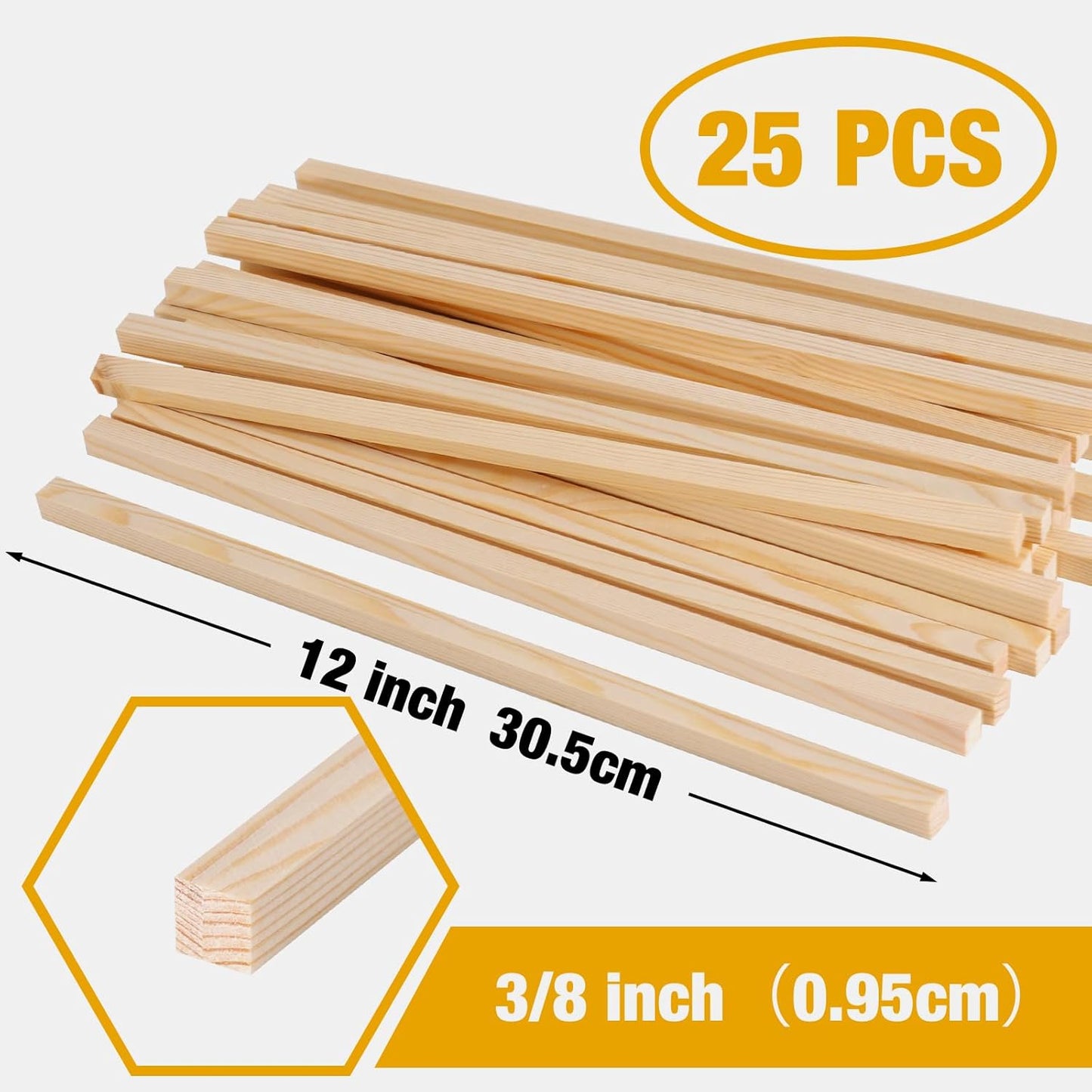 Square Wooden Dowel Rods Wood Dowels for Crafting 3/8" x 12", 25 PCS Square Wood Sticks for Crafts, Unfinished Pine Hardwood Sticks for Woodworking Models Making Dollhouses Miniatures
