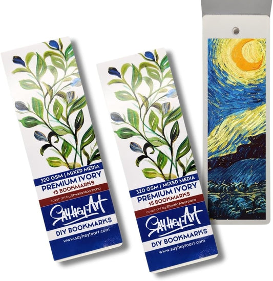 320gsm Premium Ivory Professional Bookmark Sketchpads/for All Mediums, Calligraphy, Charcoal, acrylics, Gouache / (Pack of 2 - a Total of 30 DIY Bookmarks) / Blue Florals