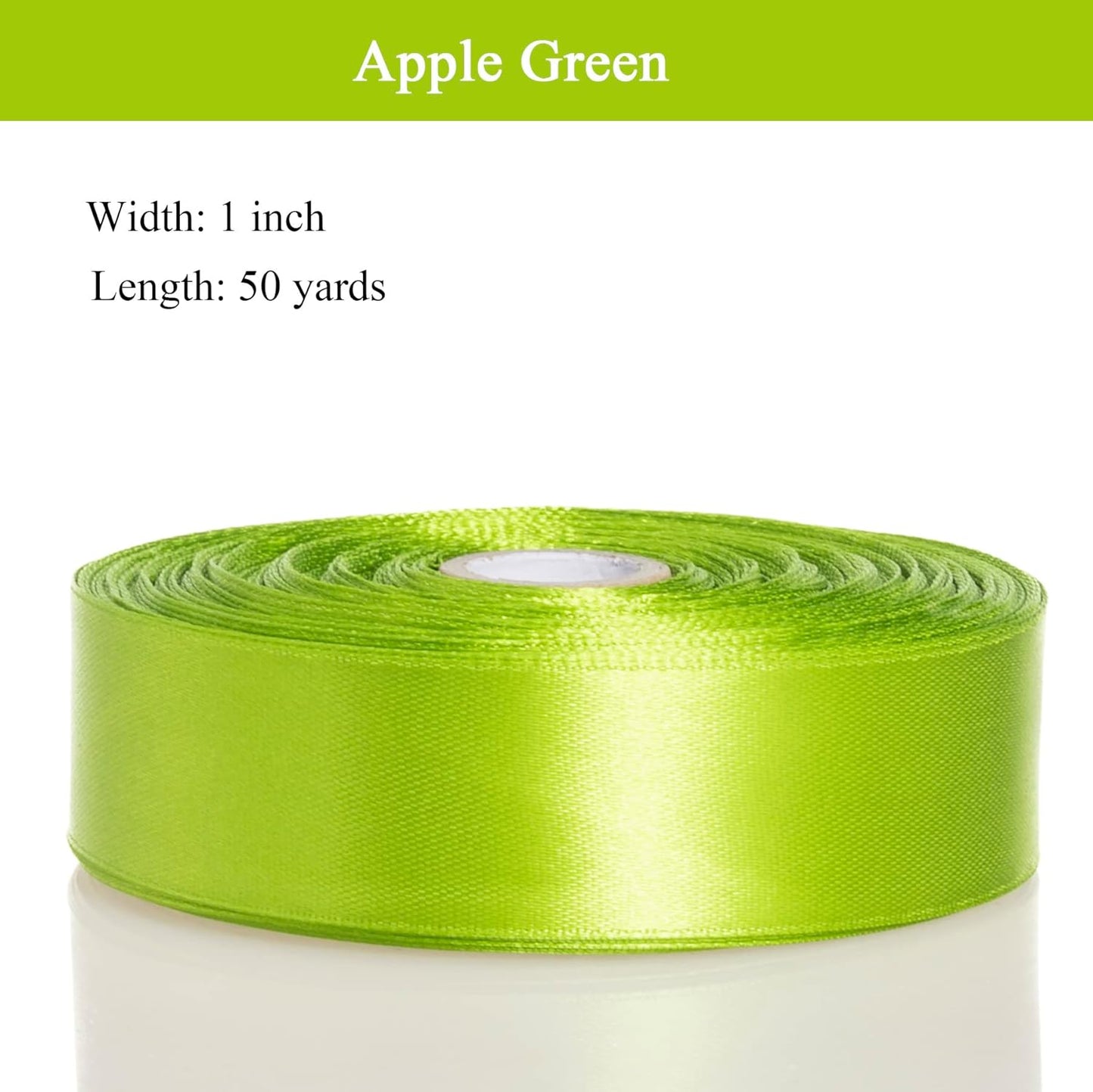 1 Inch Apple Green Solid Satin Ribbon, 50 Yards Craft Fabric Ribbon for Gift Wrapping Floral Bouquets Wedding Party Decoration