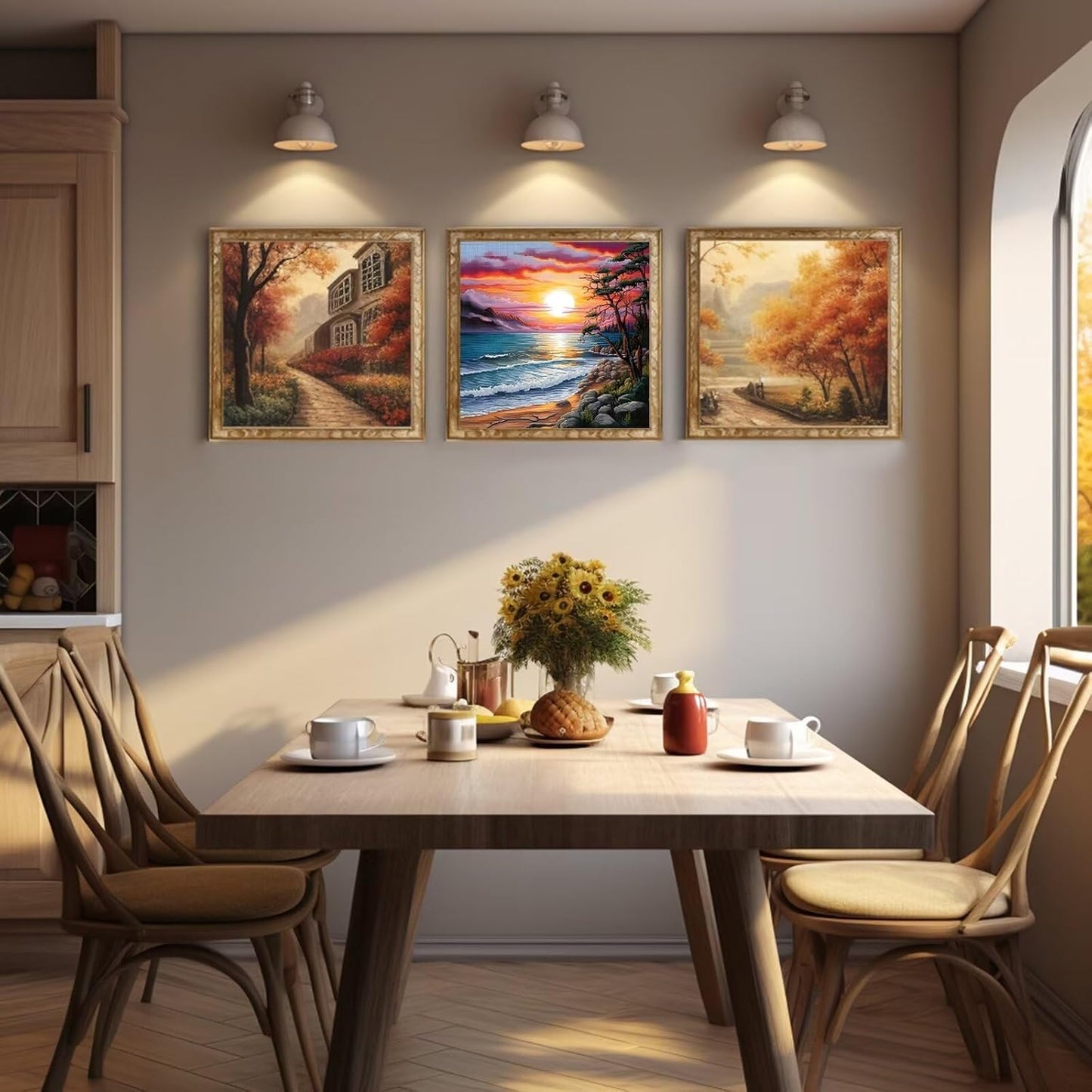 Xinpinzhou Seaside Landscape 11ct Cross Stitch Kits, 11 CT Funny Pre Printed Counted Stamped Cross Stitch Embroidery Needlepoint Patterns Kits for Beginners Adults Crossstitch 40x40 cm