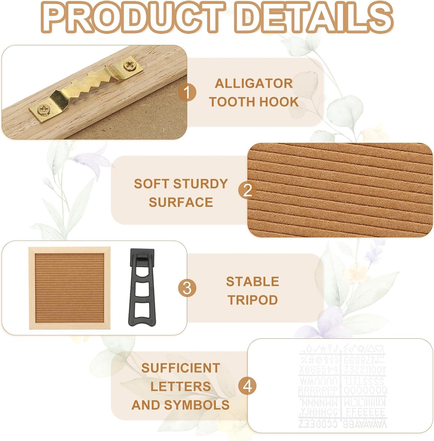 PATIKIL Felt Letter Board, 10x10Inches Brown Wooden Changeable Message Board with Storage Bag Stand for Kitchen Menu Classroom Farmhouse Decor Notes, White Letter