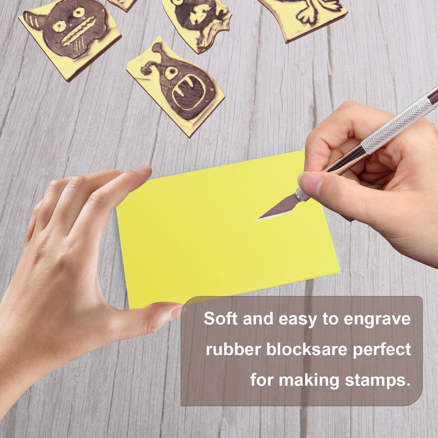 KUKLIPJIM 25 Pcs 4""x6"" Rubber Carving Blocks, Linoleum Blocks, Stamp Carving Blocks for Printmaking, Linocut Artists, Crafts and More,(Yellow)