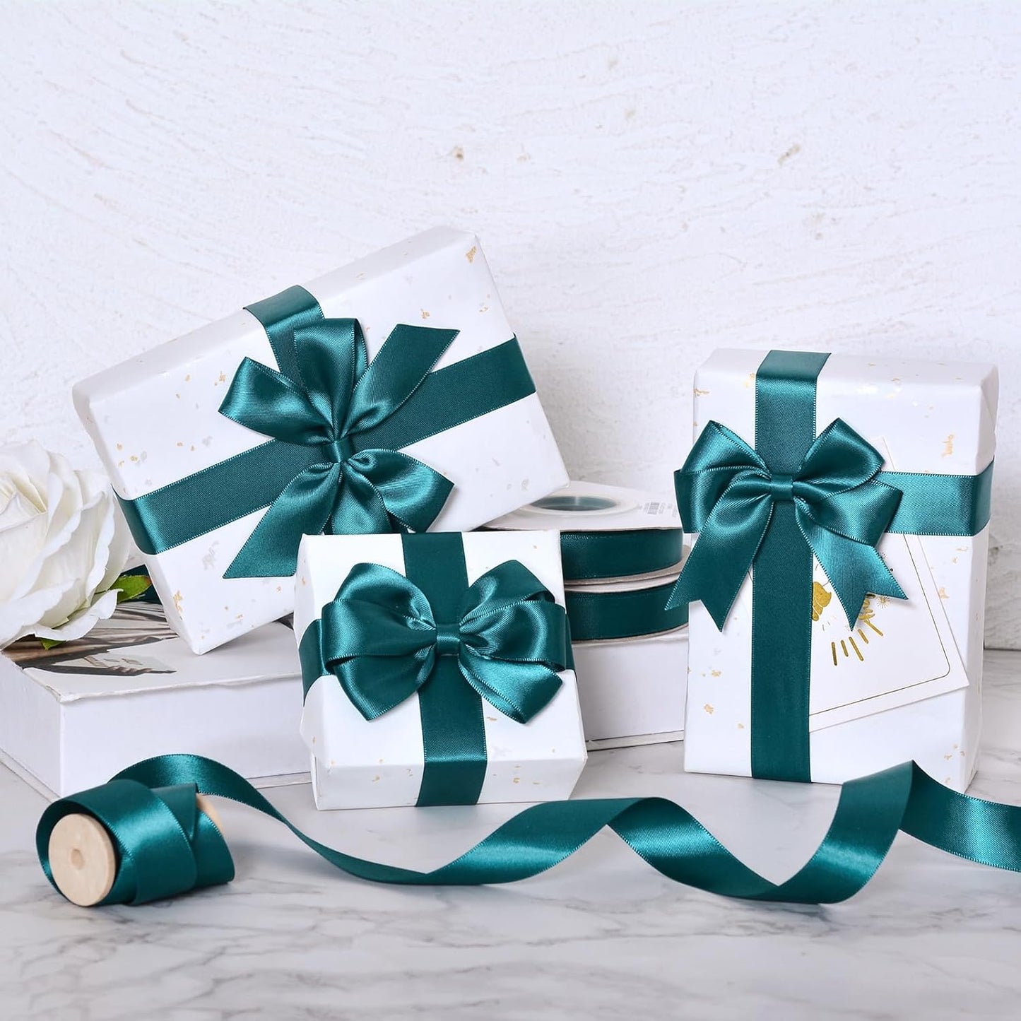 YAMA Double Face Satin Ribbon - 7/8" 25 Yards for Gift Wrapping Ribbons Roll, Teal