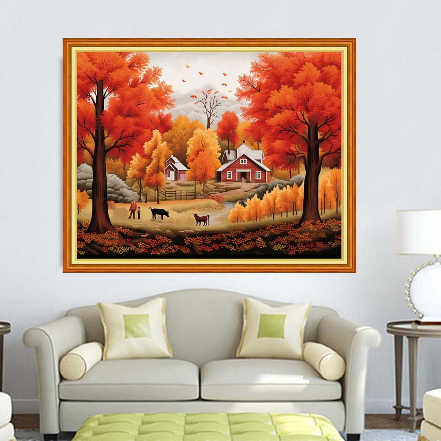 DMCVIVR Stamped Cross Stitch Kits for Adults Beginners Embroidery Kits 11CT Needlepoint Kits Cross Stitch Patterns Embroidery Patterns-Beautiful Late Autumn 16x20 inch