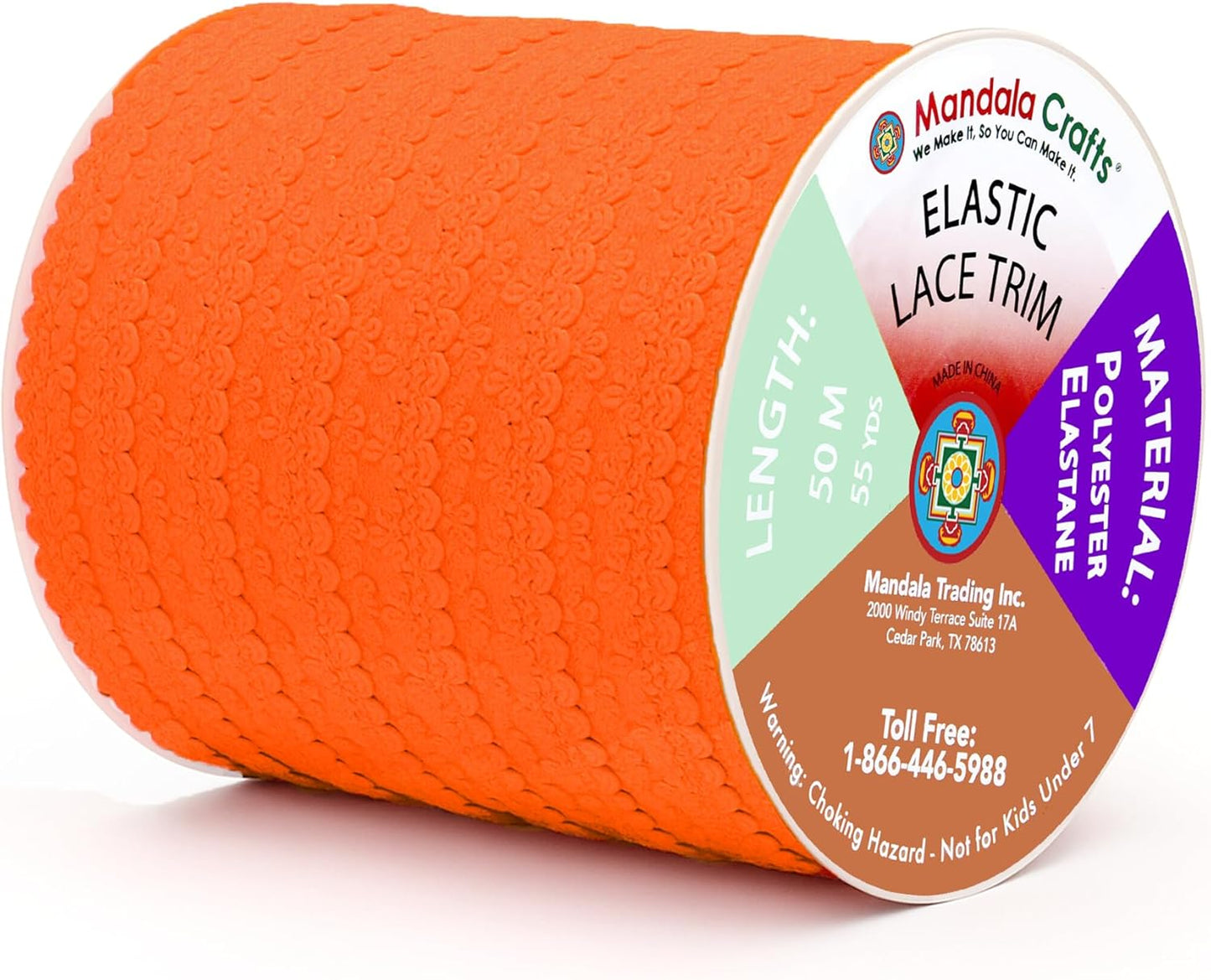 Mandala Crafts Orange Stretch Lace Soft Elastic Trim Roll - 55 Yards 1 Inch Wide Stretchy Frilly Picot Ribbon for Sewing Lingerie, Headbands, Underwear, and Crafts