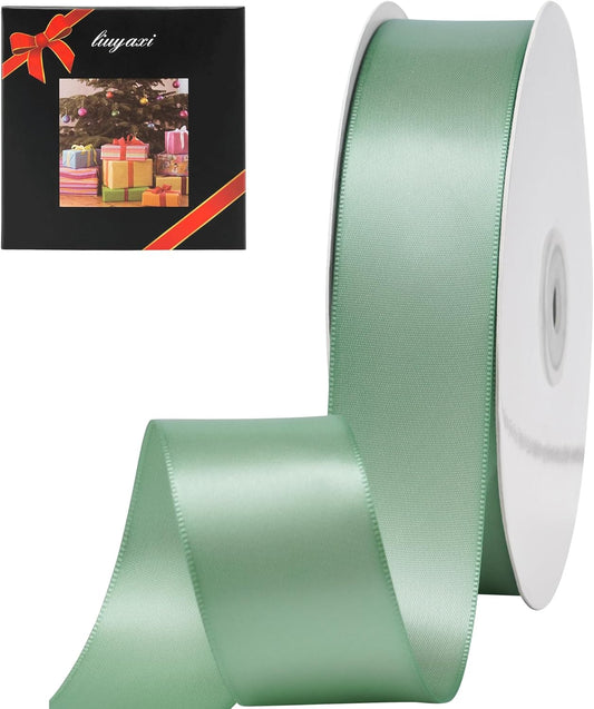 LIUYAXI Sage Green Stain Ribbon, 1-1/2" X Continuous 50 Yards, Double Faced Fabric Ribbon Perfect for Gift Wrapping Wedding Birthday Party Chair Sash Christmas Hair Floral Craft Sewing