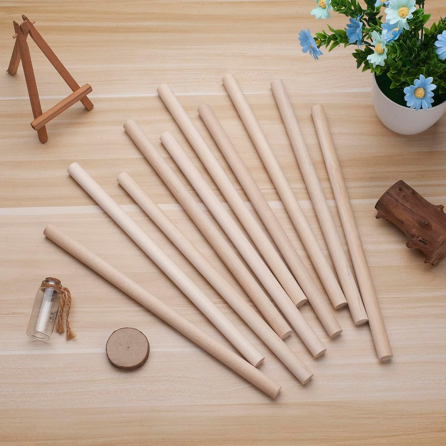 Wood Dowels Wooden Dowel Rods for Crafts, 10PCS 5/8 x 15 Round Macrame Wooden Sticks for Crafting, Unfinished Hardwood Sticks for Arts and DIYers, Tiered Cake Support and Wedding Ribbon Wands