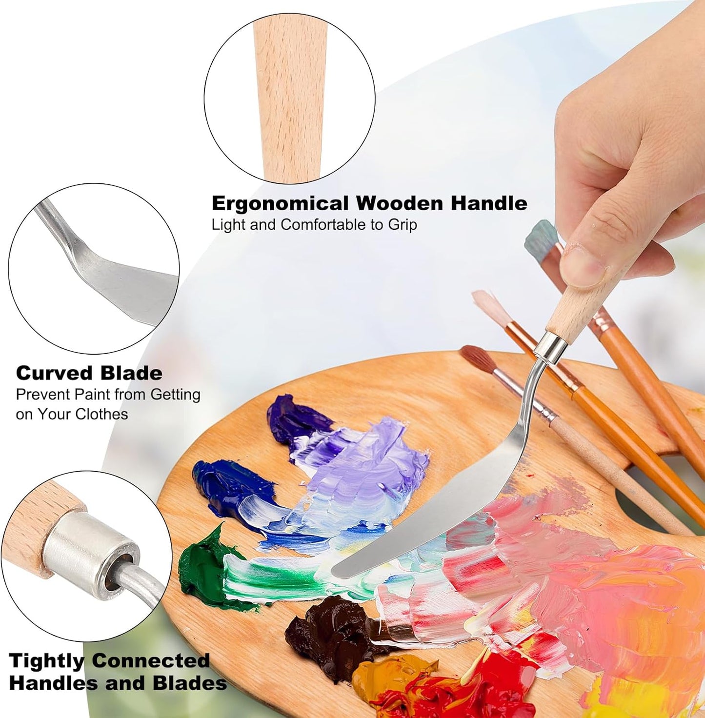 PATIKIL Art Spatula, No.9 16mm Stainless Steel Flexible Palette Knife Painting Knife Painting Spatula Oil Painting Mixing Scraper with Wood Handle for Canvas Acrylic Painting, Brown