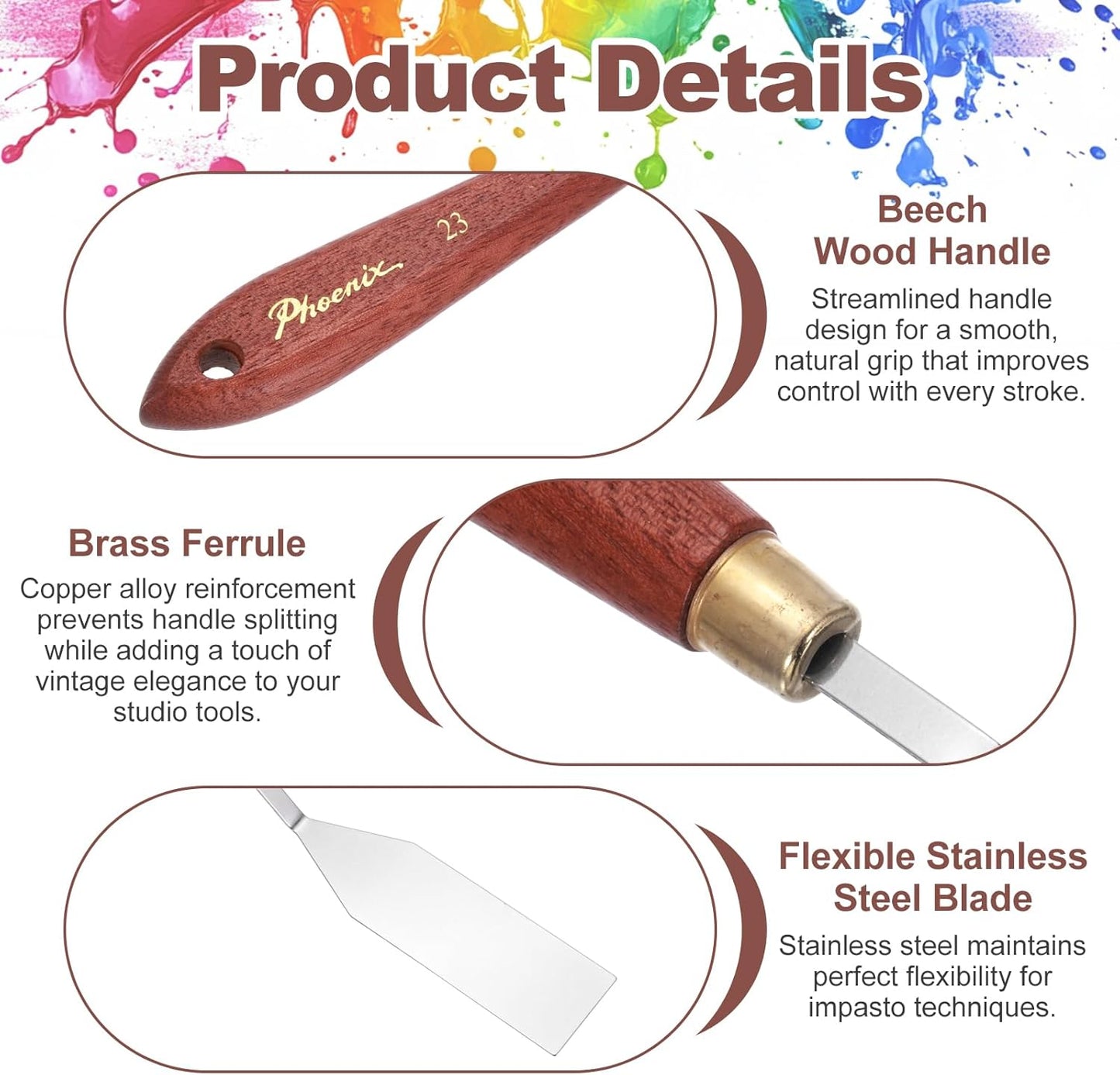 MECCANIXITY Pack of 1 Palette Knife No.23, 7.6" Long Palette Knives with Stainless Steel Flexible Spatula Pallet Knife and Wood Handle for Scraping, Mixing, Oil Acrylic Painting Canvas