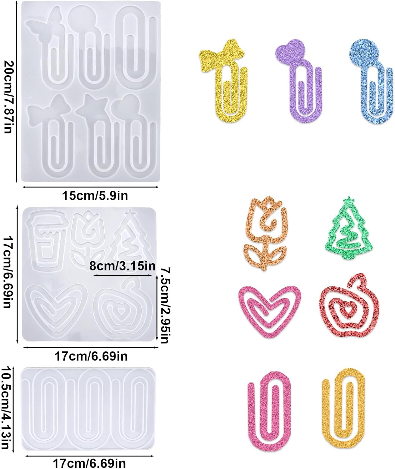 3pcs Paperclip Bookmarks Mold, Jumbo Paper Clips Bookmarks Silicone Mold with Multiple Style Epoxy Heart Resin Casting Mould Butterfly Making Supplies for DIY Crafts Book Lovers Gift