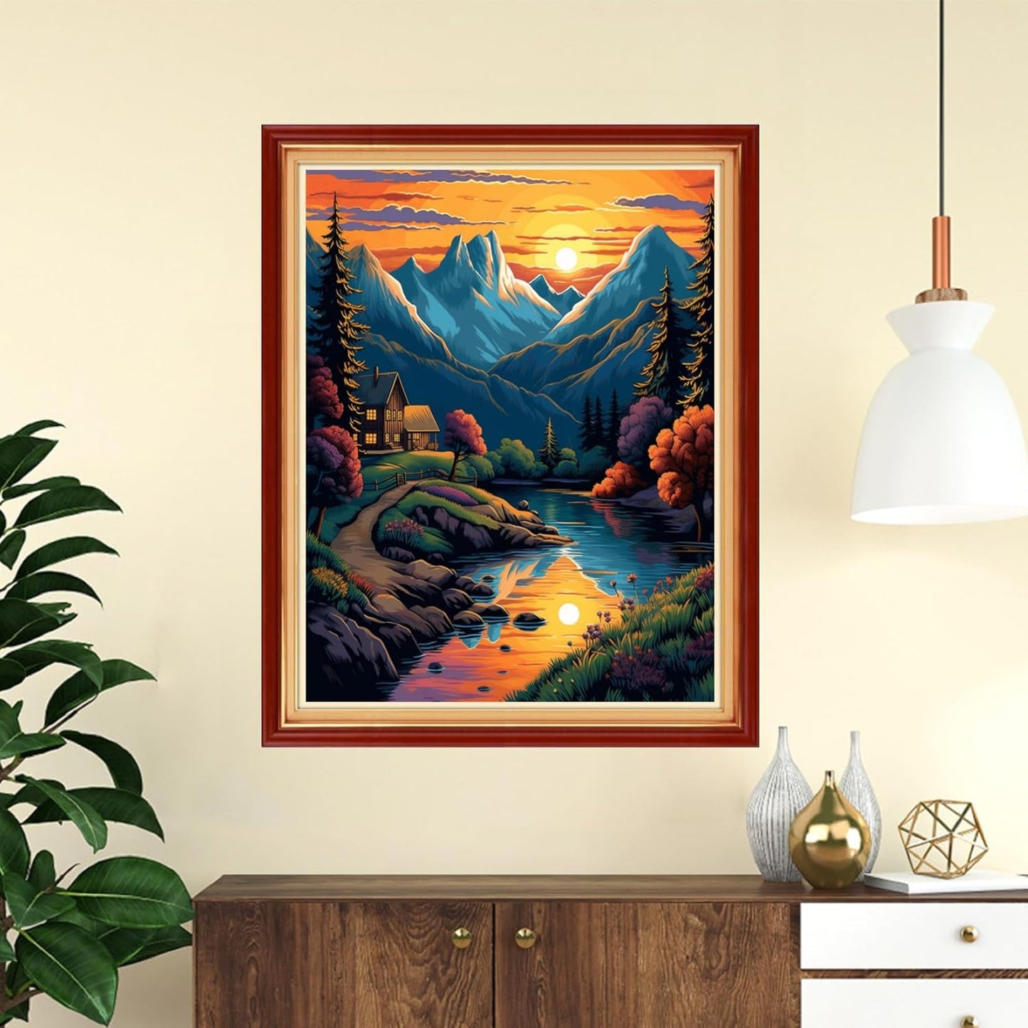 DMCVIVR Stamped Cross Stitch Kits for Adults Beginners Embroidery Kits 11CT Needlepoint Kits Cross Stitch Patterns Embroidery Patterns-Sunset Scenery 16x20 inch