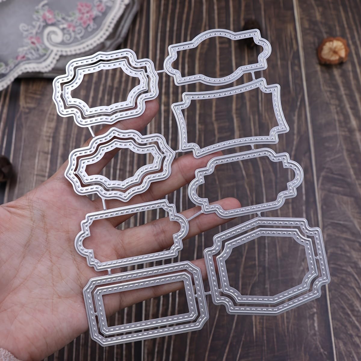 Lapoo 3D Backgrounds Frame Metal Cutting Die for Scrapbooking, New Cutting Dies DIY Album Card Making Decor Paper Craft Metal Die Cuts Party Wedding Decorations (Various Labels 6.2 x 5.1 in)