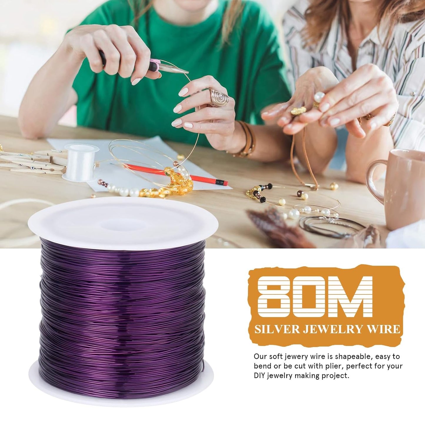 262FT Jewelry Wire 24 Gauge Tarnish-Resistant Copper Beading Wires Roll Bulk for DIY Crafts Jewelry Making, Purple Wire